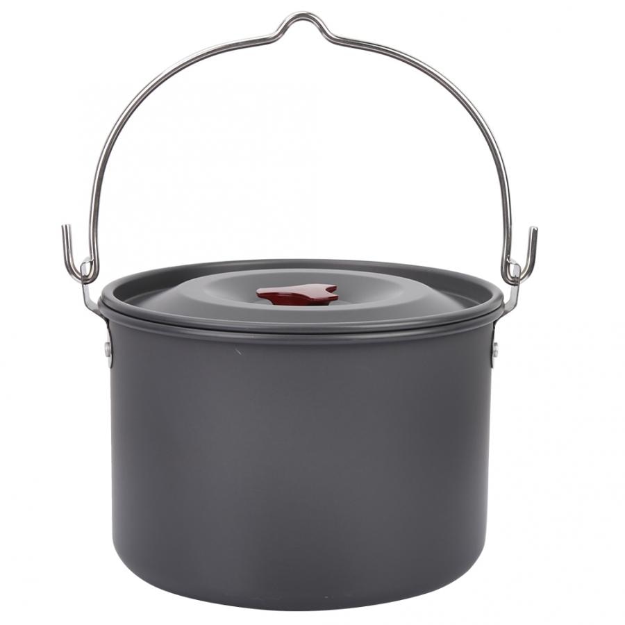 Utendørs servise stor kapasitet aluminiumslegering camping hengende kokekar kokekar gryte matlaging piknik for bål gryte redskaper
