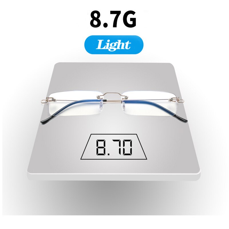 May Flower Anti-Blue Rimless Reading Glasses Square Metal Presbyopic Eyewear With Case Eyeglasses Men‘s Glasses For Sight Plus+4