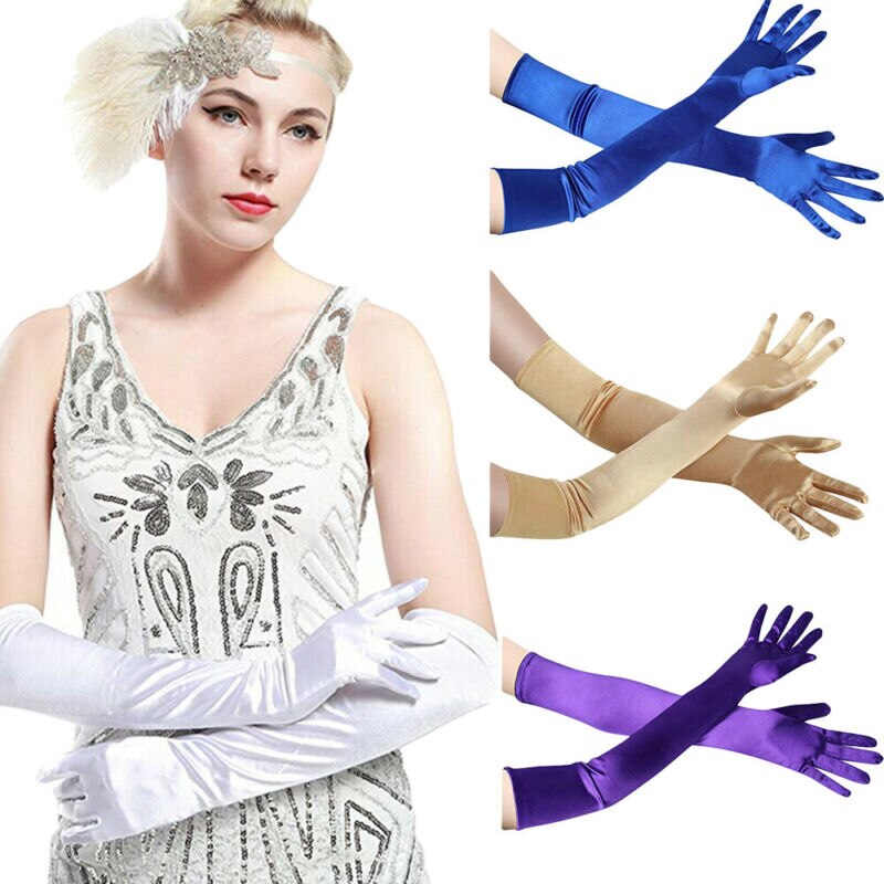 guantes largos satín Opera noche graduación disfraz guante Negro Azul oro rosa