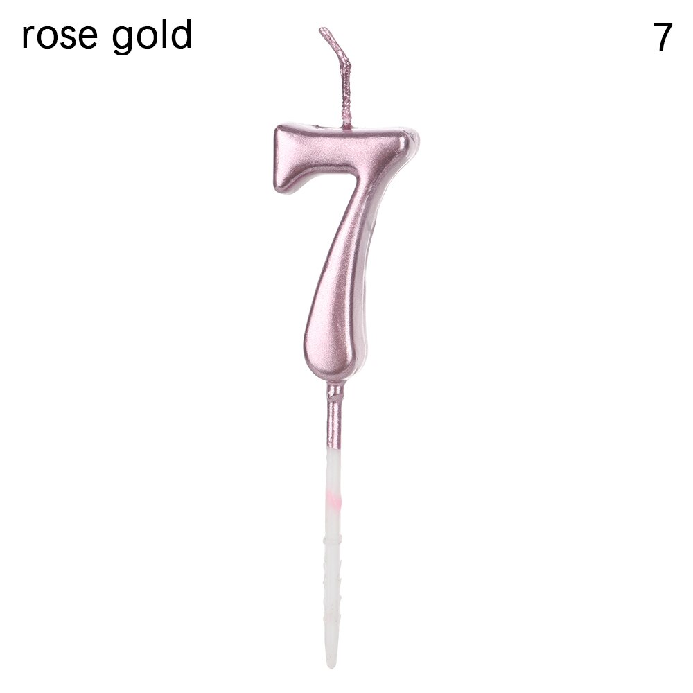 1PC 0-9 Number Candles Cake Topper Rose Gold Sliver Wax Cupcake Decor Cake Ornaments Party Supplies Accessory Crafts: RG 7