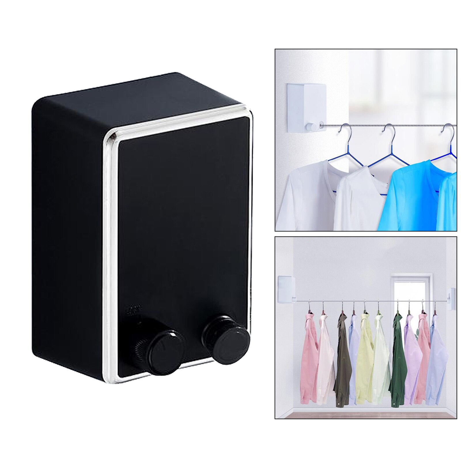 Retractable Clothesline Outdoor Indoor Laundry Line Hanging Clothing Drying Rack Clothesline Wire Rope: Upgrade Black