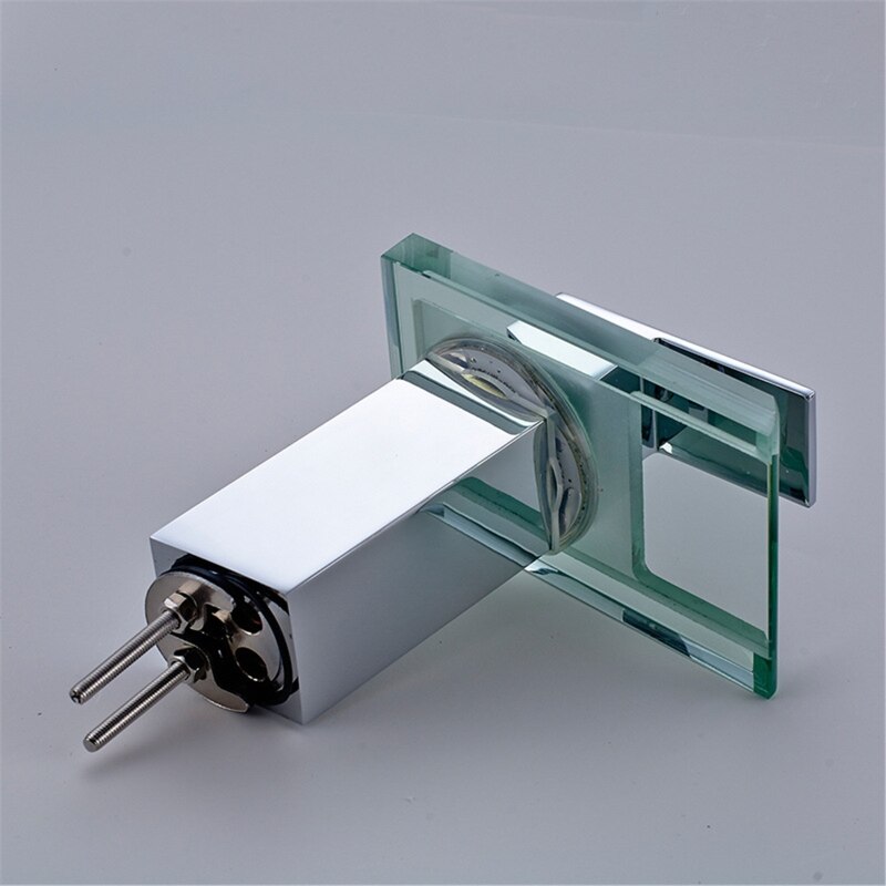 LED Basin Faucet Brass Waterfall Temperature Colors Change Bathroom Mixer Tap Deck Mounted Wash Sink Glass Taps