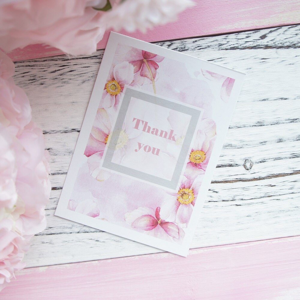 Multi-Gebruik 50 Stuks Mini Roze Dank Je Kaart Romantische Bloem Stijl Scrapbooking Party Uitnodigingskaarten