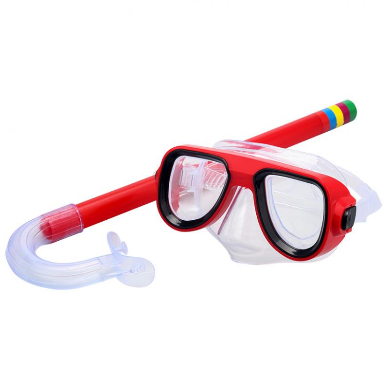 Está quente!! Criança mergulho snorkeling máscara natação snorkel seco total e máscara de vidro lente pvc 4 cores criança óculos de mergulho: Vermelho