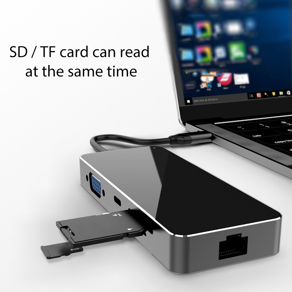 Type-C to USB 3.0 HDMI Micro-SD TF Card Reader VGA Adapter Splitter Dock Hub Laptop Docking Stations Type-C Hub 4Kx2K Resolution