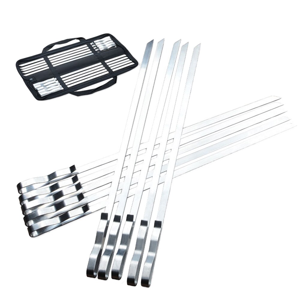 10x Rvs Bbq Spiesjes Barbecue Sticks Grill Kebab Spies Herbruikbare