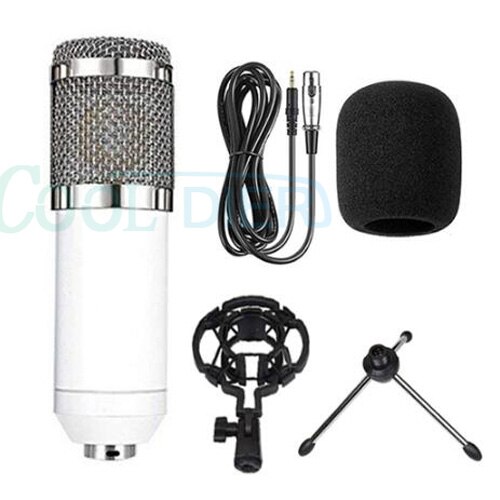 COOL DIER BM800 Condenser Microphone With Shock Mount Mikrofon Condenser Sound Recording MIC For Radio Braodcasting: white with tripod