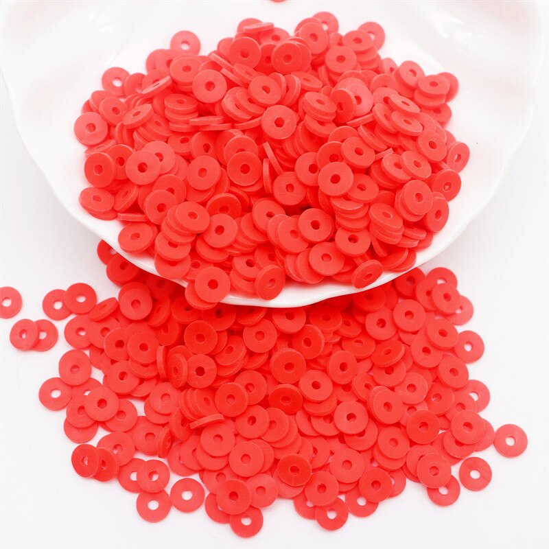 Flat Round Polymer Clay Beads Chip Disk Loose Spacer Handmade Boho Slice Beads For DIY Jewelry Making Bracelets: 23 red