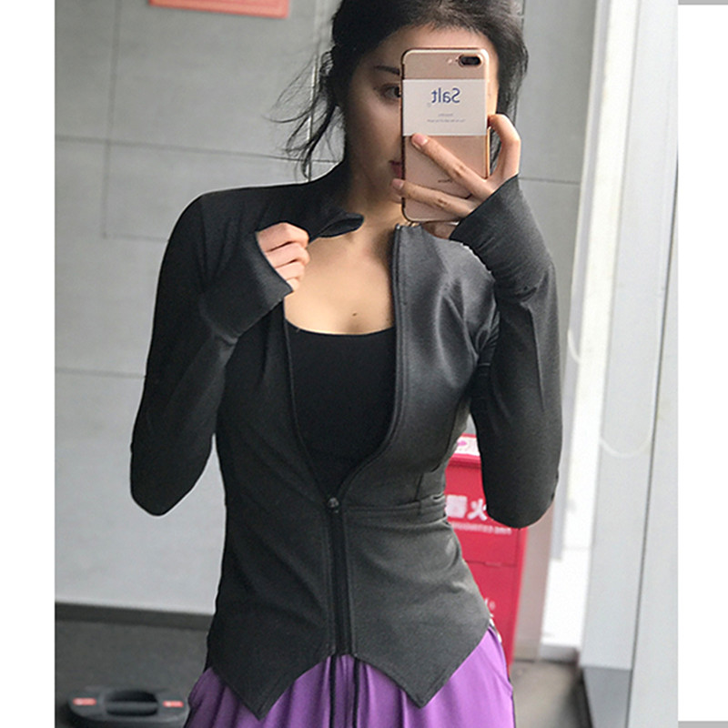 Chaqueta deportiva de otoño para mujer, chaqueta para correr, abrigo de Yoga de manga larga con cremallera, Top Fitness para mujeres, ropa deportiva ajustada, Top de entrenamiento