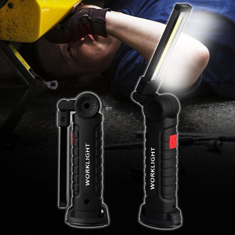 Usb oplader 180 graders rotation bærbar cob led arbejdslygte magnet lommelygte krog folde lommelygte sort lille