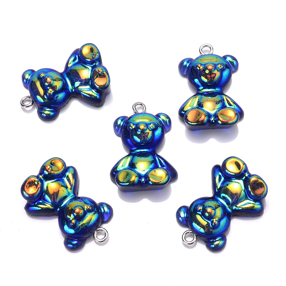 Dijes de oso de goma AB de 18x25mm, amuletos de animales de dibujos animados brillantes de colores mezclados para hacer collar, colgante, pendiente, artesanía hecha a mano, 10 piezas: 1