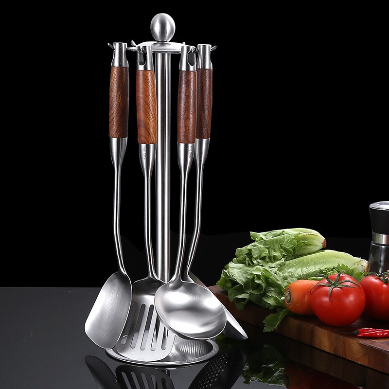 Stainless Steel Spatula and Soup Spoon Spatula Colander Anti-Scald Insulation Four-Piece Kitchen Set Kitchen Cooking Set: 5-piece suit