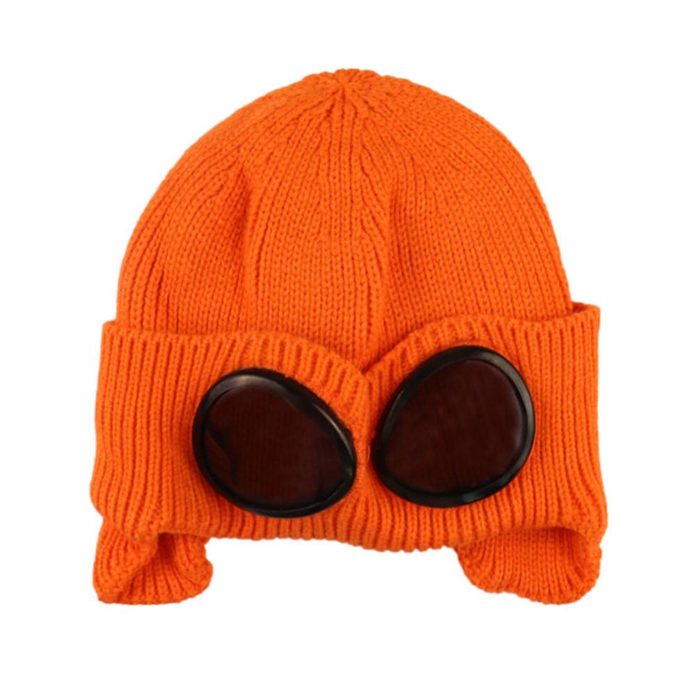 1PC Bunte Winter warm Mütze mit Brille draussen-Sport Gestrickte Kappe Einfarbig Zubehör: Orange