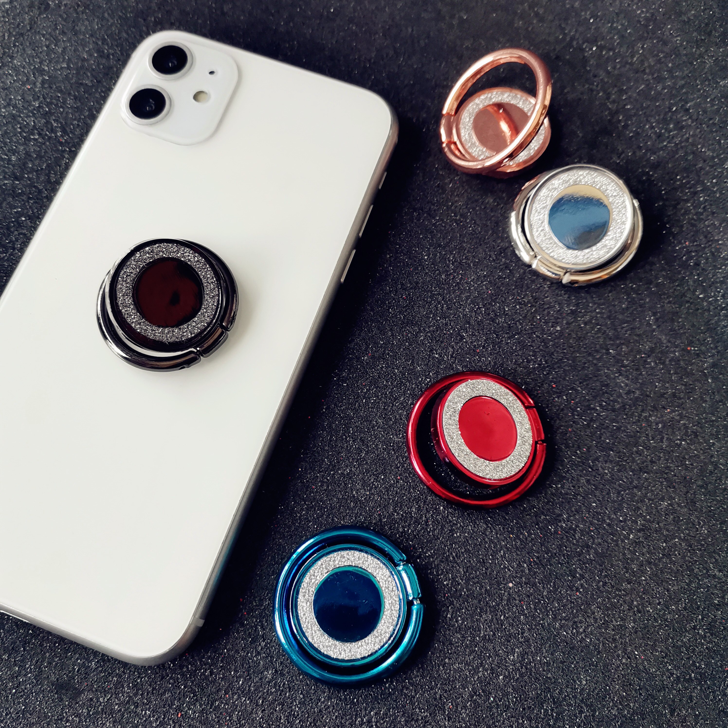 Crystal Round Phone Finger Ring Holder For iPhone Redmi Samsung Thread Metal Grip Rotation Cellphone Stand Mount Bracket