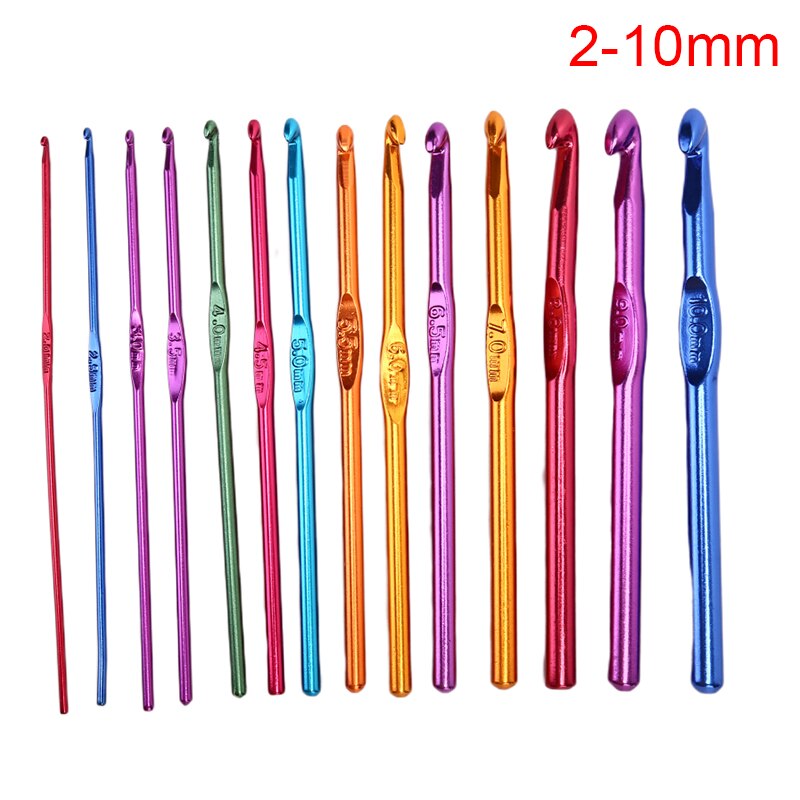 12/14Pcs 2mm-10mm Gemengde Metalen Haak Haak voor Loom Tool Band DIY Multicolour Aluminium haaknaald Brei Naalden Set: 14pcs