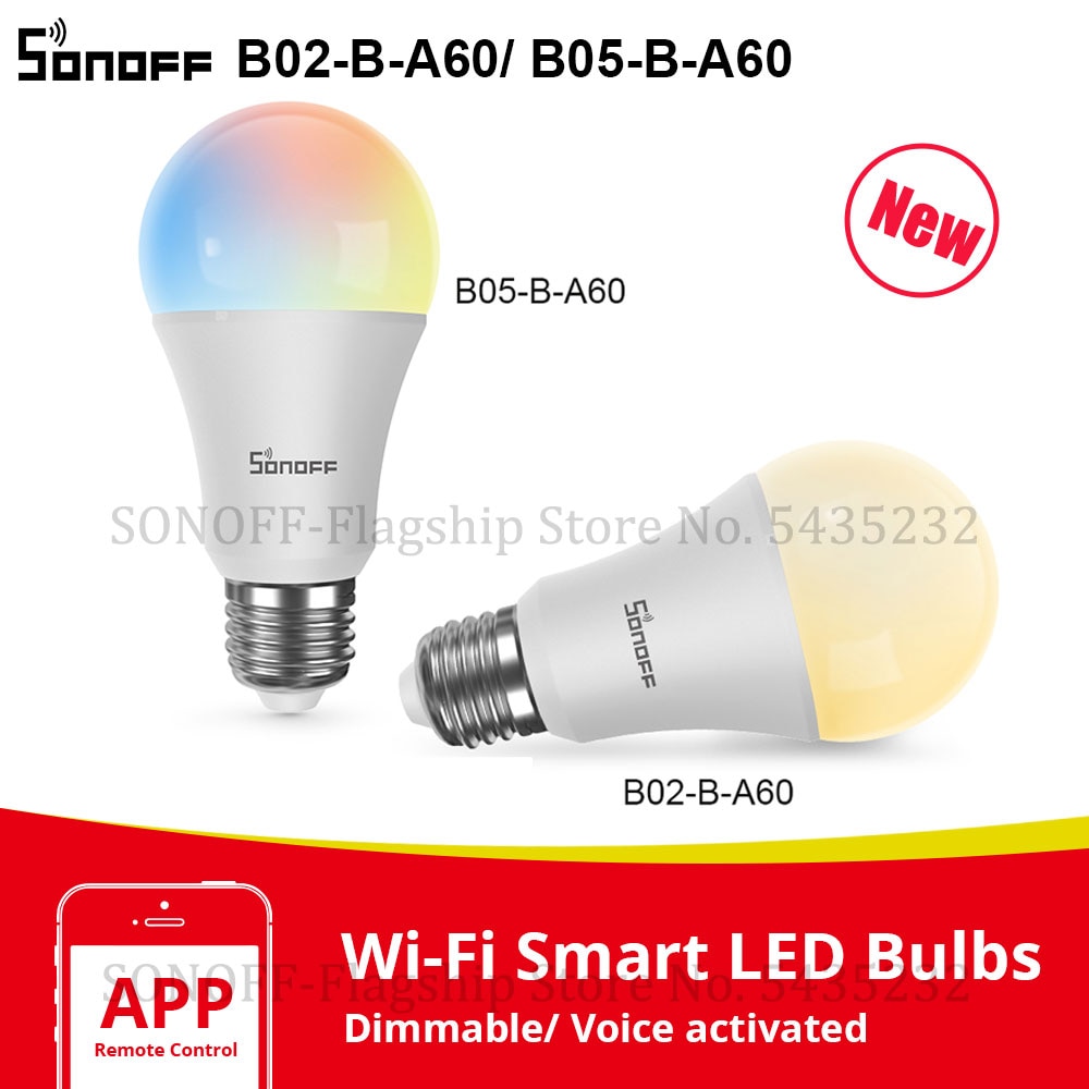 Itead sonoff  b02- b -a60/ b05- b -a60 e27 wifi smart led pære 9w 220v-240v dæmpbart lys lampe app/ stemme fjernbetjening