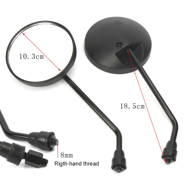 Um par preto motocicleta scooter espelhos universal moto espelho retrovisor m8 m10 redondo oval espelho convexo