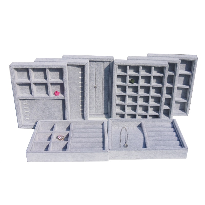 Plateau de rangement de bijoux en velours gris, présentoir de bijoux, organisateur de bagues, boucles d'oreilles, Bracelet, collier, pendentifs, porte-plateau