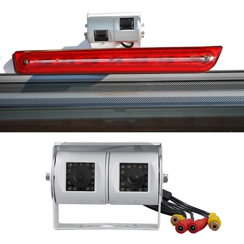 Rca Auto Dual Lens Achteruitrijcamera Rv Backup Camera Twin Verstelbare Hoek Lens Achteruitrijcamera Ccd Camera Voor Truck Bus