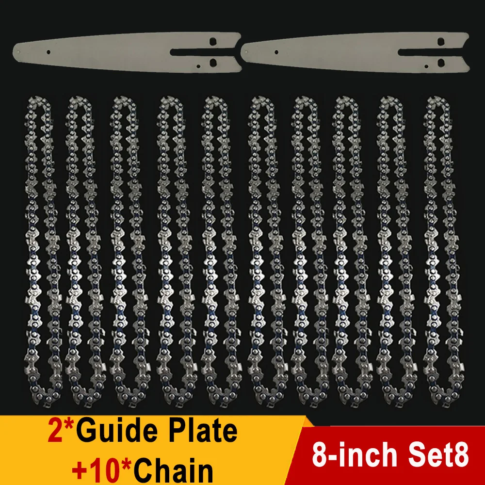 Sierra eléctrica de 8 pulgadas, 1/4 "P, 45 nudos, 22 cuchillos, cadenas de motosierra, hoja de sierra de registro, accesorios de cadena de sierra de cadena para podar, corte de madera: Grey