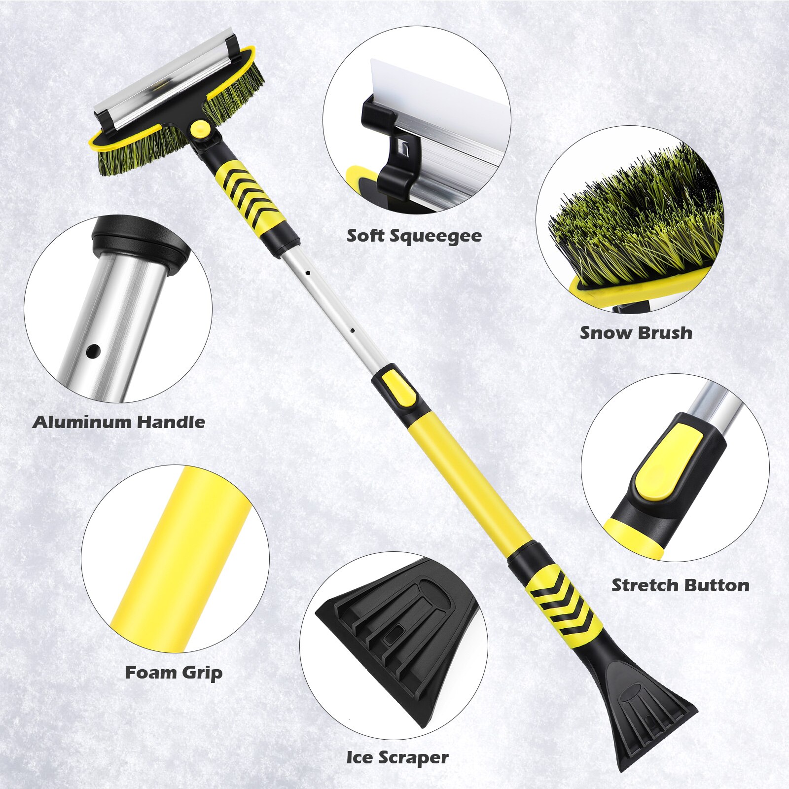 1pc Multifunctional Extendable Snow Scraper Ice Removal Broom for Roof Car Glass
