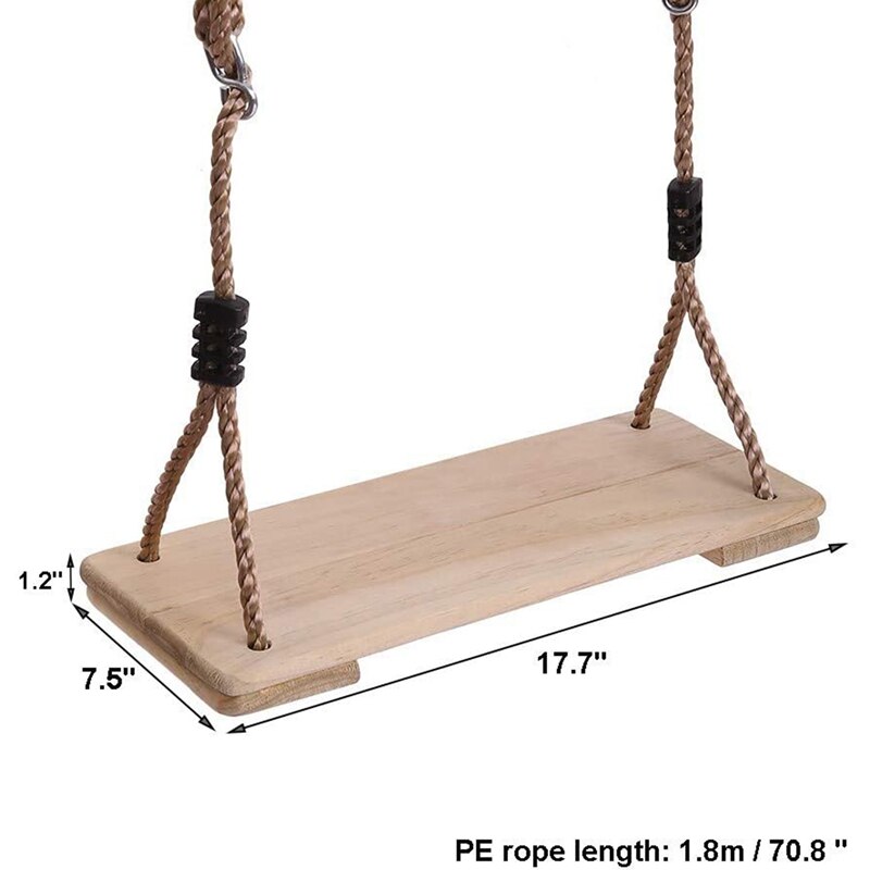 Wooden Swing Hanging Tree Swing, Wooden Swing Seat, Adjustable Swing Set for Indoor and Outdoor Playground Backyard
