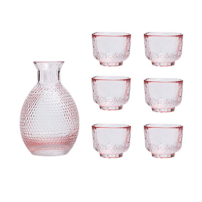 Japanese sake cup pink hammer pattern glass wine pot white rice wine set wineware: 7
