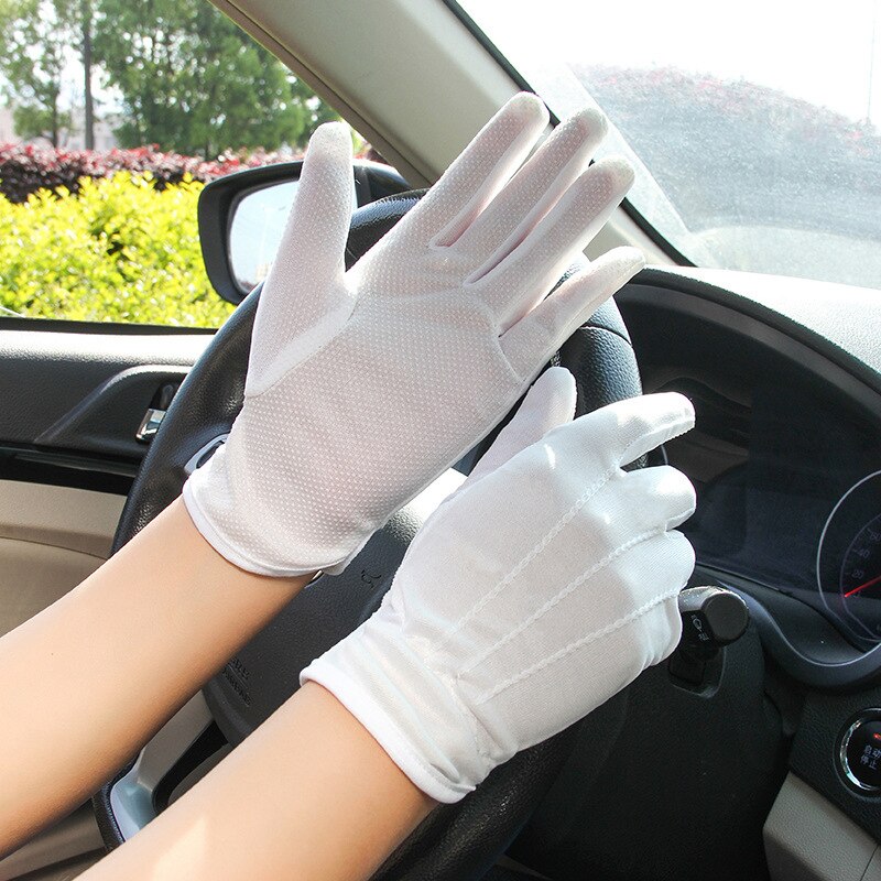 Guantes de algodón para mujer, protector solar para conducción, finos, de algodón puro, antideslizantes, transpirables, Color blanco suave