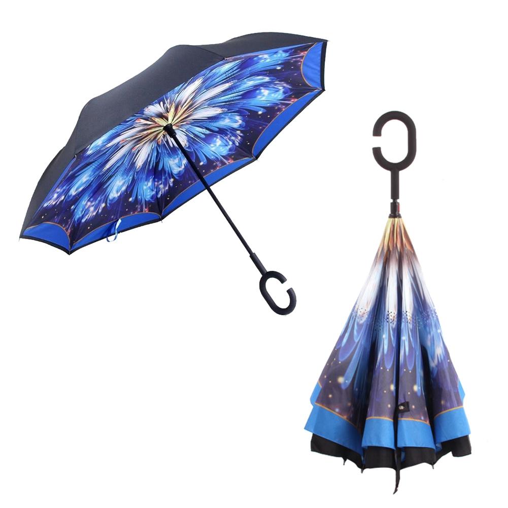 Inverteret dobbeltlags paraply, der kan foldes sammen, vindtæt uv-beskyttelse til bilens udendørs c-formede håndtag