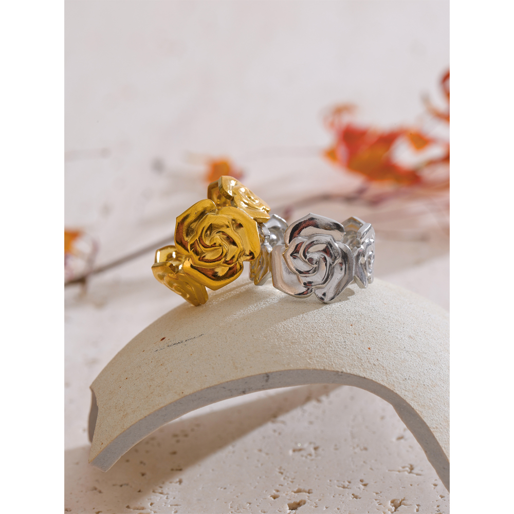 Anillo chapado en PVD de Color dorado ajustable abierto con flor de océano Yhpup para mujer, joyería de acero inoxidable a la , accesorios al por mayor
