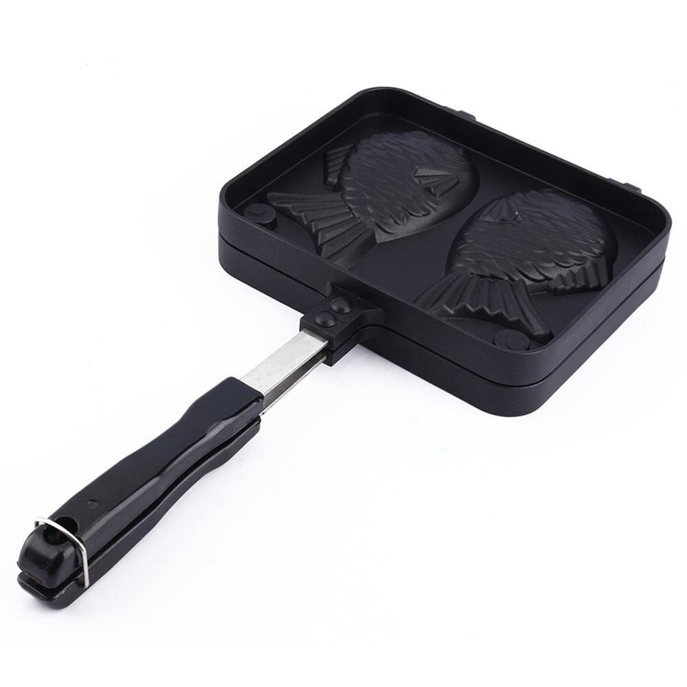 Japanse Vis-Vormige Cake Bakvormen Ijs Vis Kegel Taiyaki Wafel Grill Pan Gas Gebruik Non-stick 2 mallen Plaat Bakken Tool