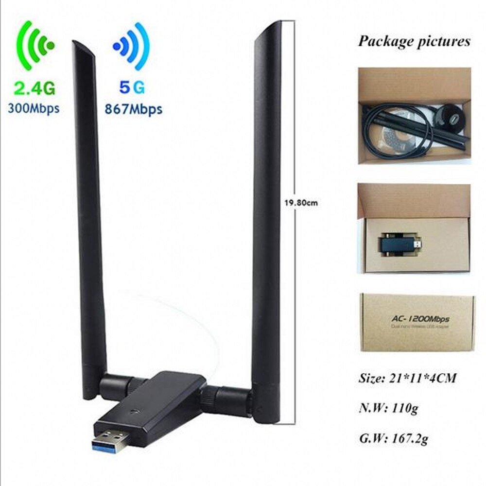 Scheda di rete Wifi AC1200Mbps USB3.0 adattatore per Antenna WiFi Wireless MT7612U IEEE 802.11AC trasmettitore ricevitore Dongle Wifi