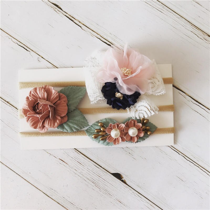 Balleenshiy-Diadema de hecha a mano con flor para niña, banda elástica cabello de nailon, tocado para bebé, accesorios para el cabello para niña pequeña: A