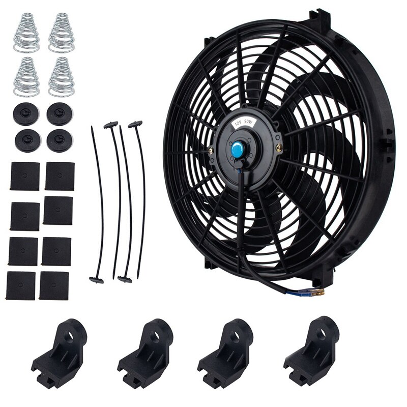 -Universal High Performance 12V Slim Electric Cooling Radiator Fan with Fan Mounting Kit 14 Inch: Dark Grey