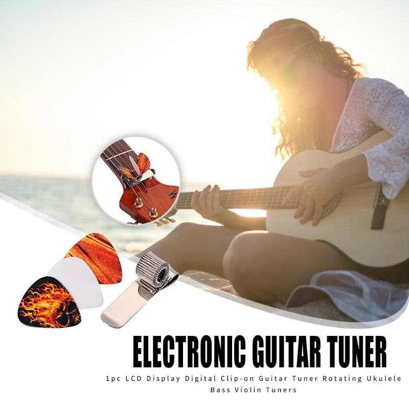 Guitar Pick Multi-function 1pc LCD Display Digital Clip-on Guitar Tuner Rotating Ukulele Bass Violin Tuners