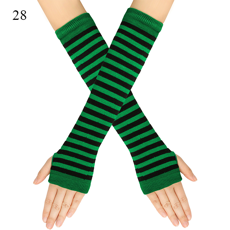 Winter Warm Long Gloves For Women Men Knitted Fingerless Elbow Gloves Red Striped Hip-Hop Mittens Outdoor Elastic Arm warmer: Rose Red