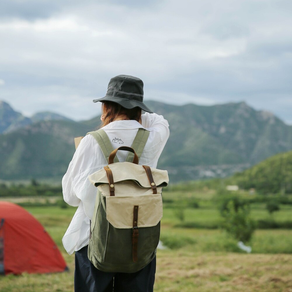 Wax Canvas Backpack Men's Travel Backpack Large Capital Rucksack Waterproof Backpack Women School