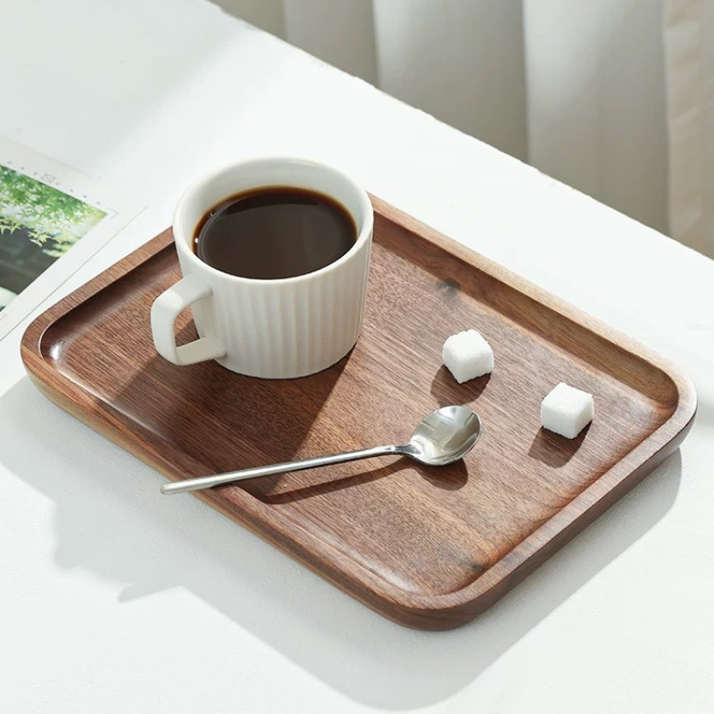 Black Walnut Wood Tray Household Wooden Tea Tray Put Cups Wooden Plate Coffee Dessert Storage Dinner Plate