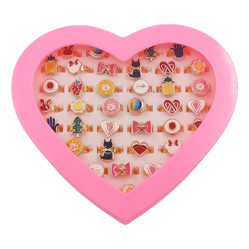 NEWEST 36pcs Children Kids Little Girl , Jewelry Adjustable Rings in Box, Girl Pretend Play and Dress up Rings