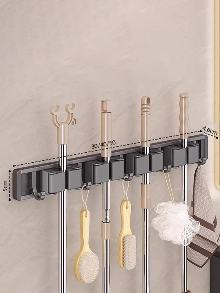 Mop en Bezem Organizer Mop Houder Rack Mop Houder Wandmontage Sterke Bezem Mop Houder Zelf Met 5-Haken Organisatoren Hang Bezem