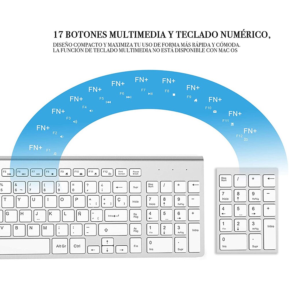 Zienstar Spanish 2.4G Stable Connection Wireless Keyboard Mouse Set with USB Receiver for Macbook PC Laptop TV BOX and Smart TV