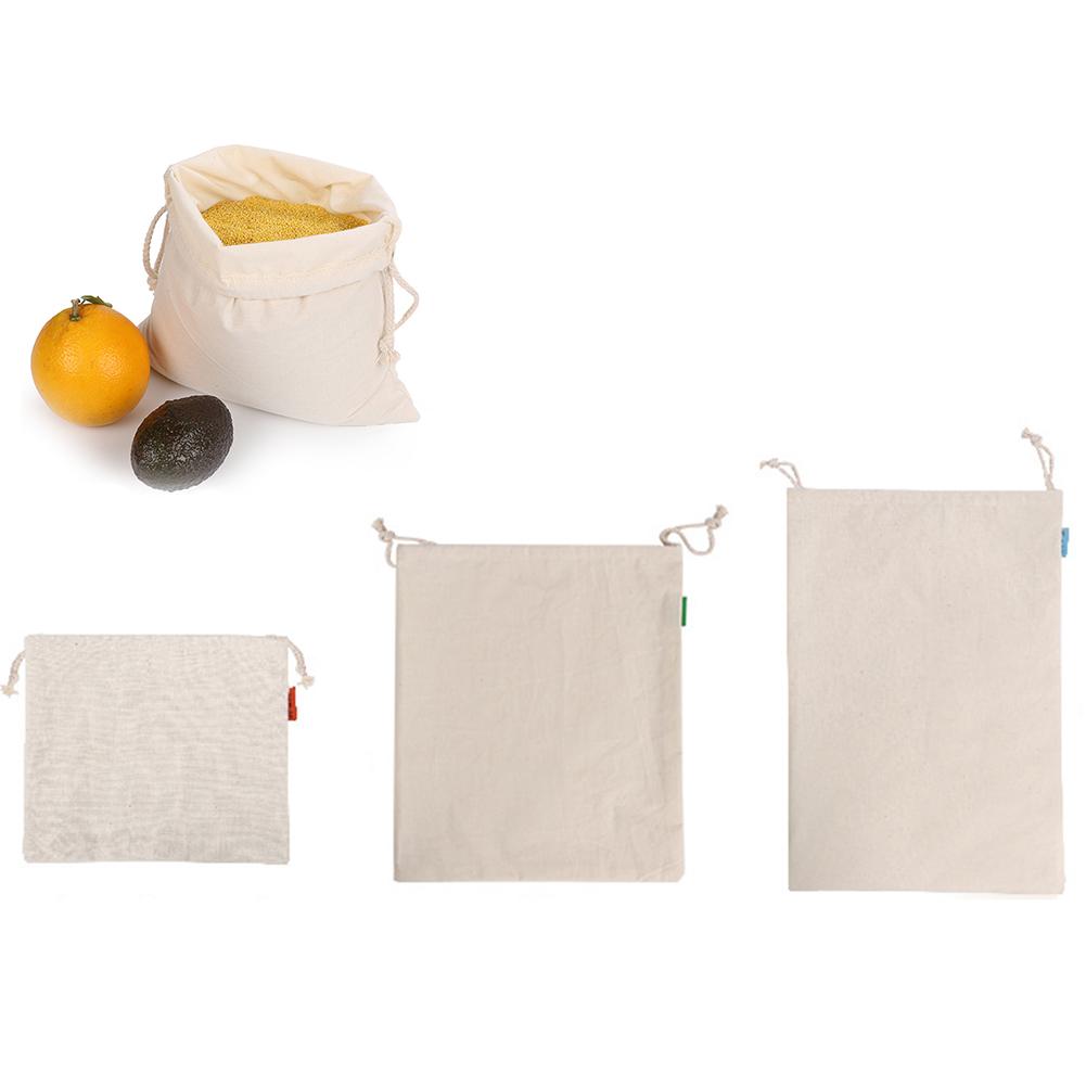 Drawstring Cotton Woven Storage Bag Shopping Bags For Bread Fruit Cereals Vegetable