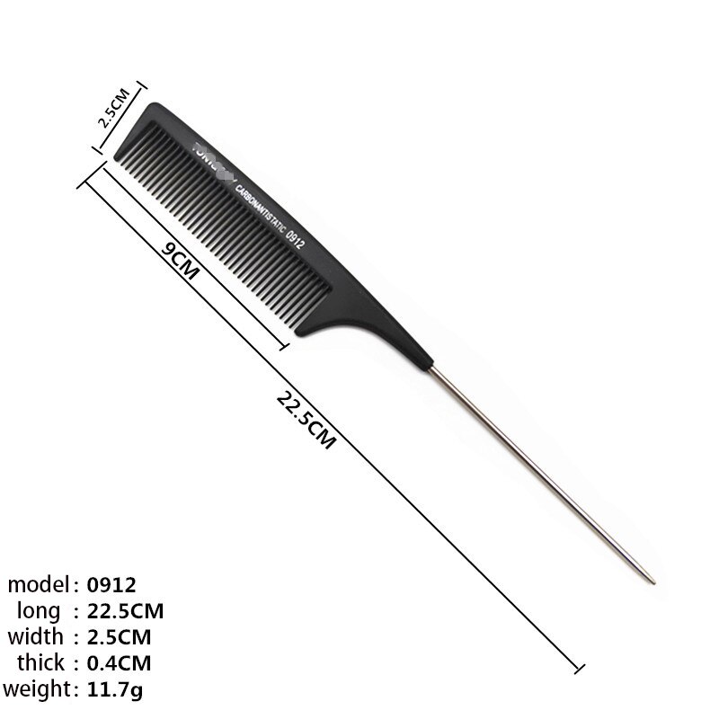 Peine de pelo liso negro con pasador de Metal, antiestático, cola de rata, herramienta de peinado para belleza, 1 Uds.: 0912