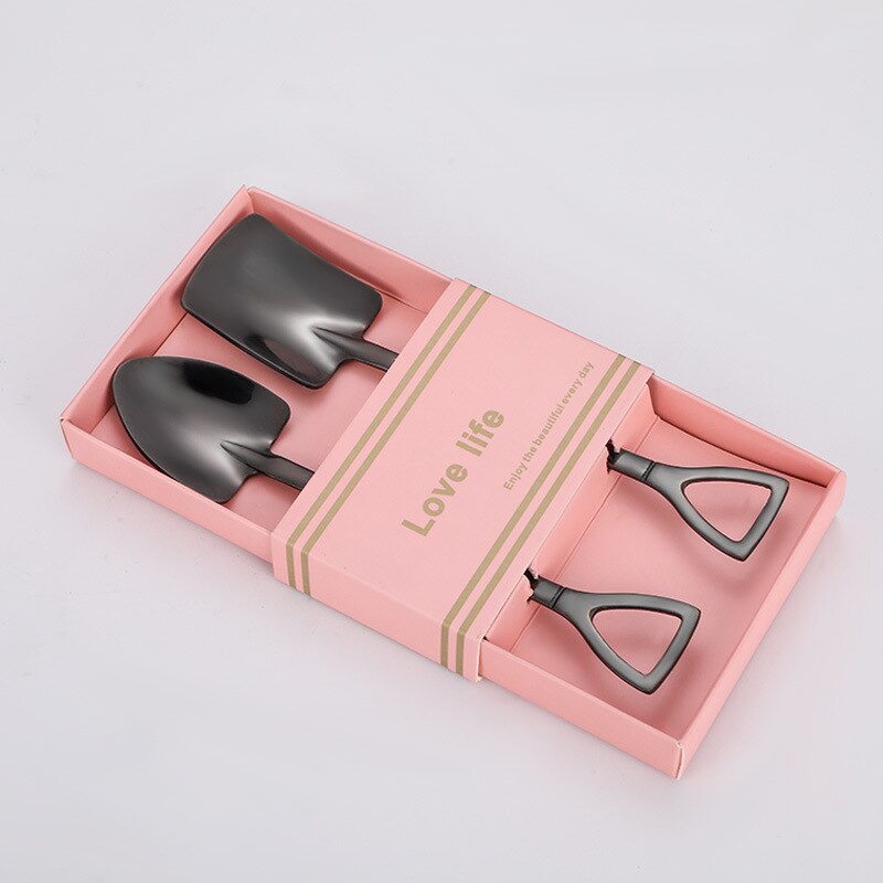 Retro Iron Shovel Stainless Steel Spoon Coffee Spoon Rice Fruit Mixing Icecream Disposable Spoon Tableware Cute Scoop Spoon Box: Grey