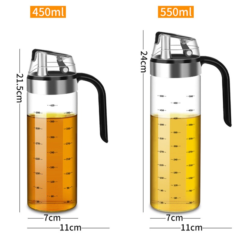 Grande Bouteille en Verre à Rabat et Bouchon Automatique, Distributeur d'Huile d'Olive, Conteneur de Condiments, Cruet Étanche de Vinaigre