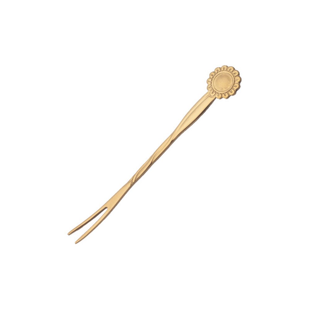 Tenedor de fruta de dos dientes de acero inoxidable forma de flor tarta postre tenedor suministros accesorios de vajilla de cocina: Gold 3
