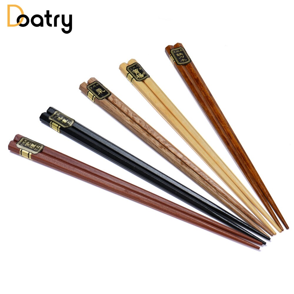 Doatry 5 Pairs Japanse Koreaanse Herbruikbare Eetstokjes Natuurlijke Beukenhout Eetstokjes Chinese Set Handgemaakte Pack