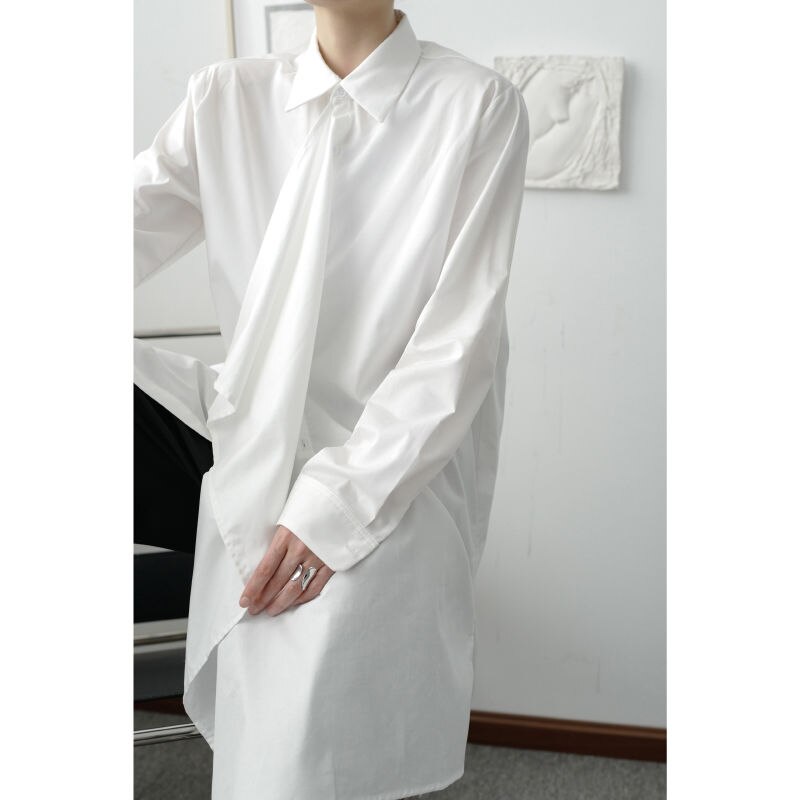 IEFB-Camiseta asimétrica de longitud media con cuello flotante para hombre, camisa informal vintage en blanco y negro, 9Y3299