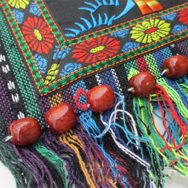 Hmong – sac à bandoulière Vintage chinois Style National ethnique, sac brodé Boho Hippie pompon, fourre-tout