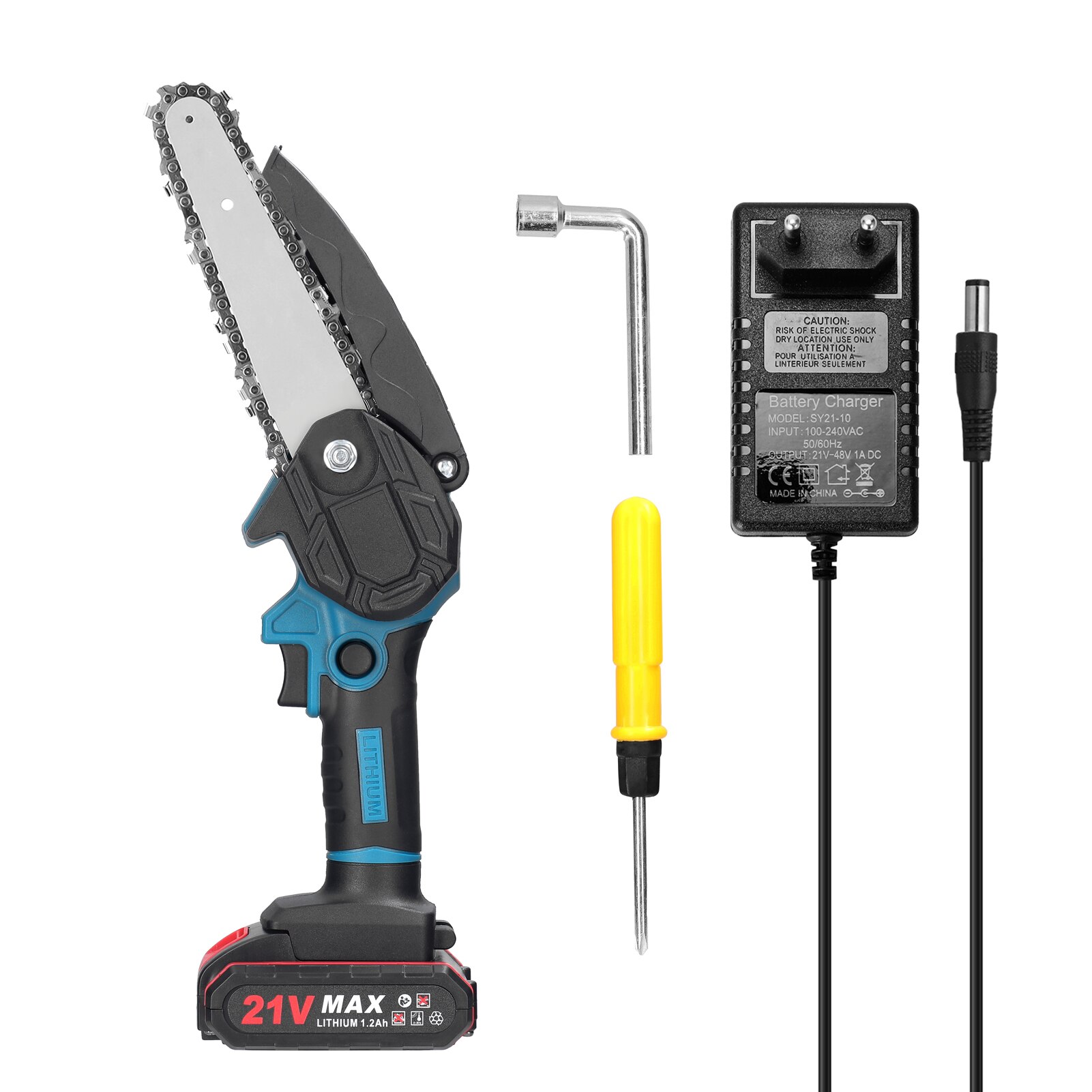 Power Tools 21V 6 inch Electric Pruning Saws Small Wood Splitting Chainsaw Brush Motor One-handed Woodworking Tool: 1 Battery / US